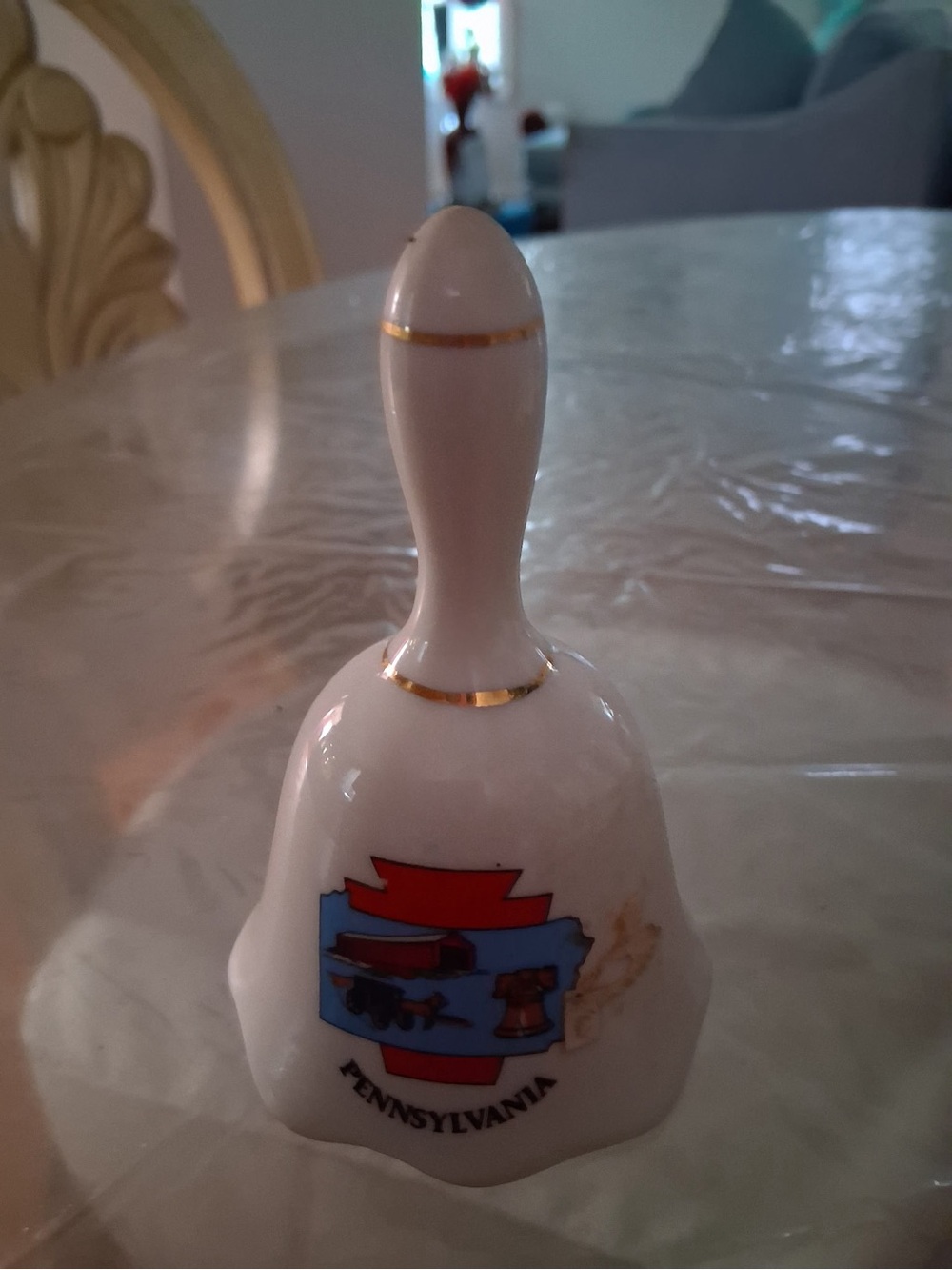 Pennsylvania Ceramic Souvenir Bell with Gold Trim